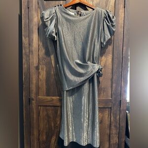 Vintage 80s Metallic Silver Party Dress